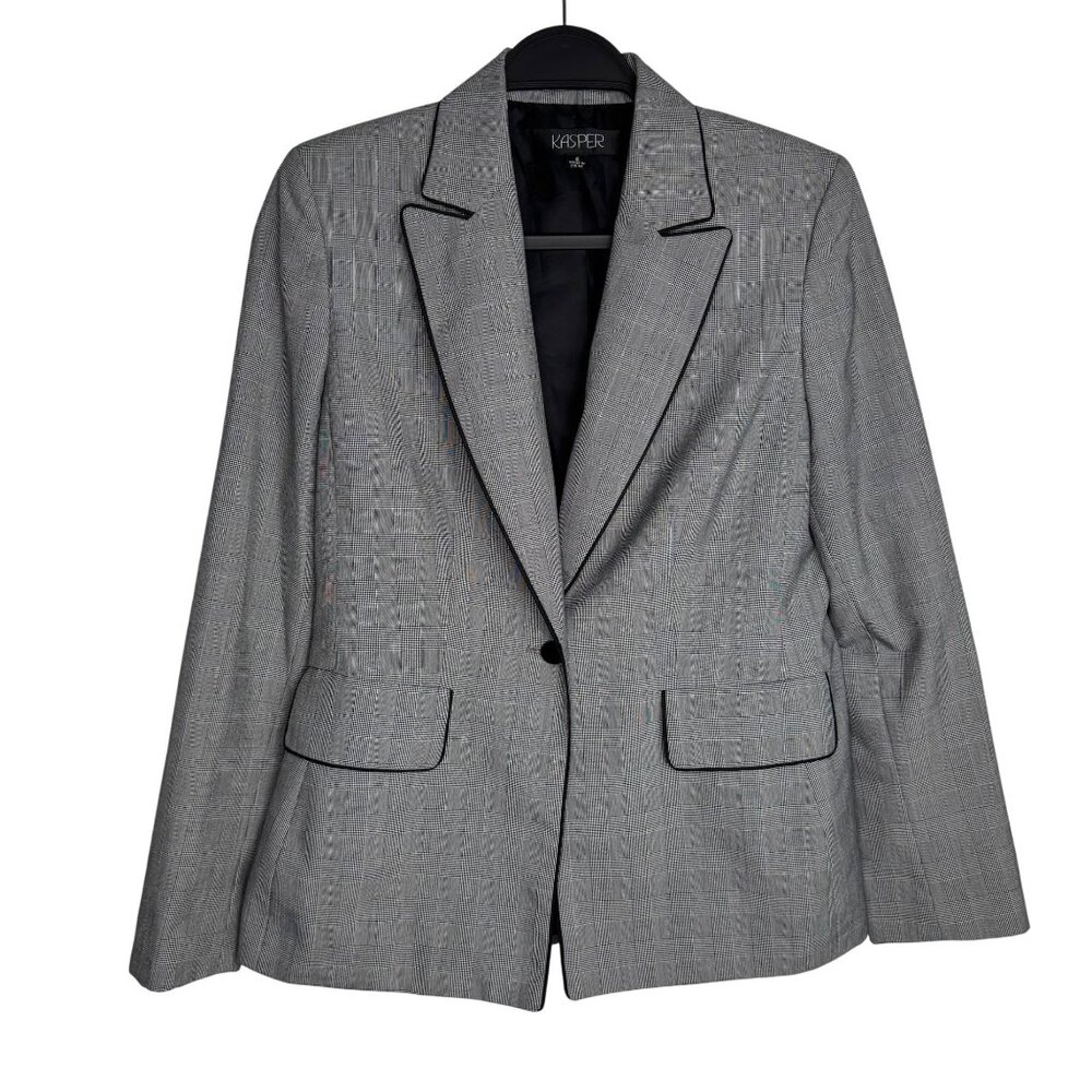 VTG Kasper Office Siren Academia Size 6 Gray Plaid Blazer Single-Button Closure‎
